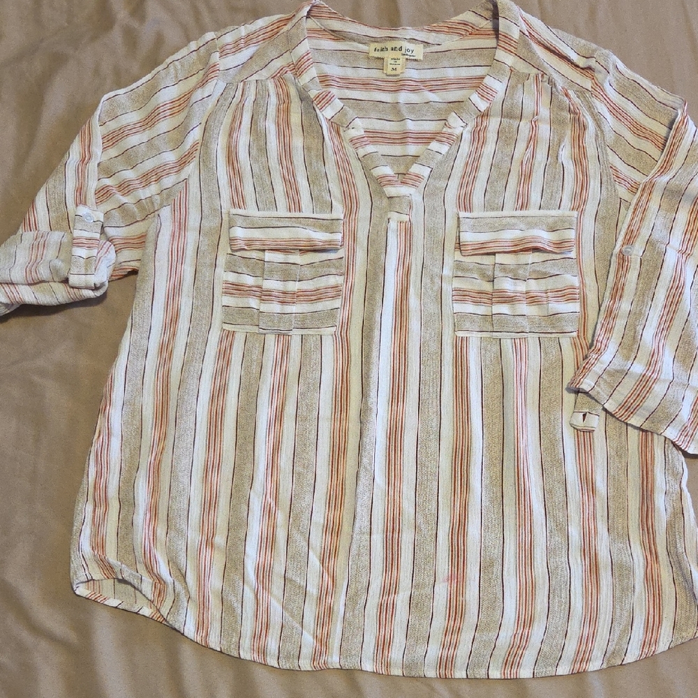 Zara Cream and Tan Blouse Elegant Top